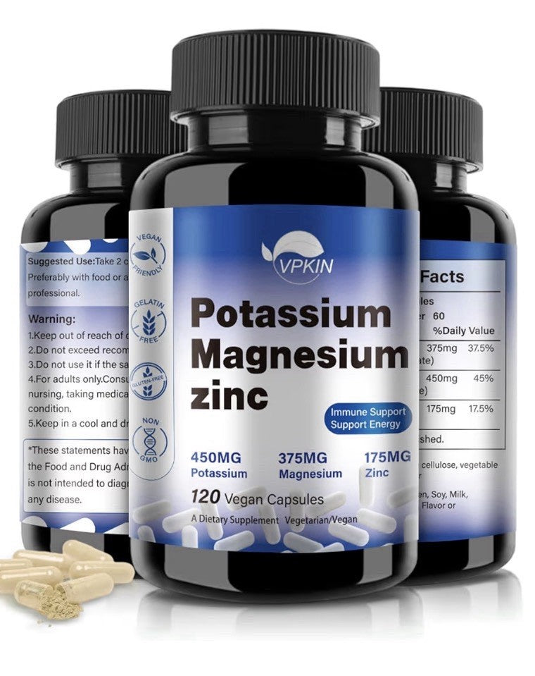 VPKIN Potassium Magnesium Zinc Supplement Immune Energy Support 150 Capsules