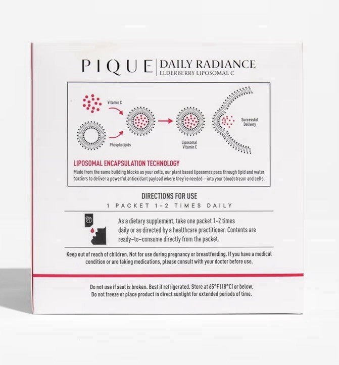 PIQUE Daily Radiance Liposomal Vitamin C Immune Support Radiant Skin 28 Packets