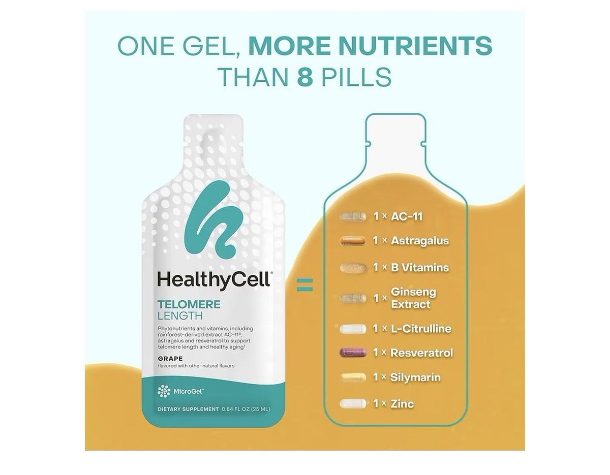 HealthyCell Telomere Length Healthy Aging Support Cellular Health 30 Gel Packs