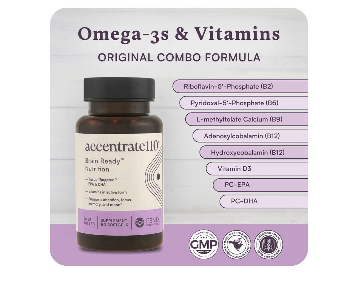 Accentrate110 Combo Focus Supplement Methylated Vitamin B Complex Omega 60 Caps