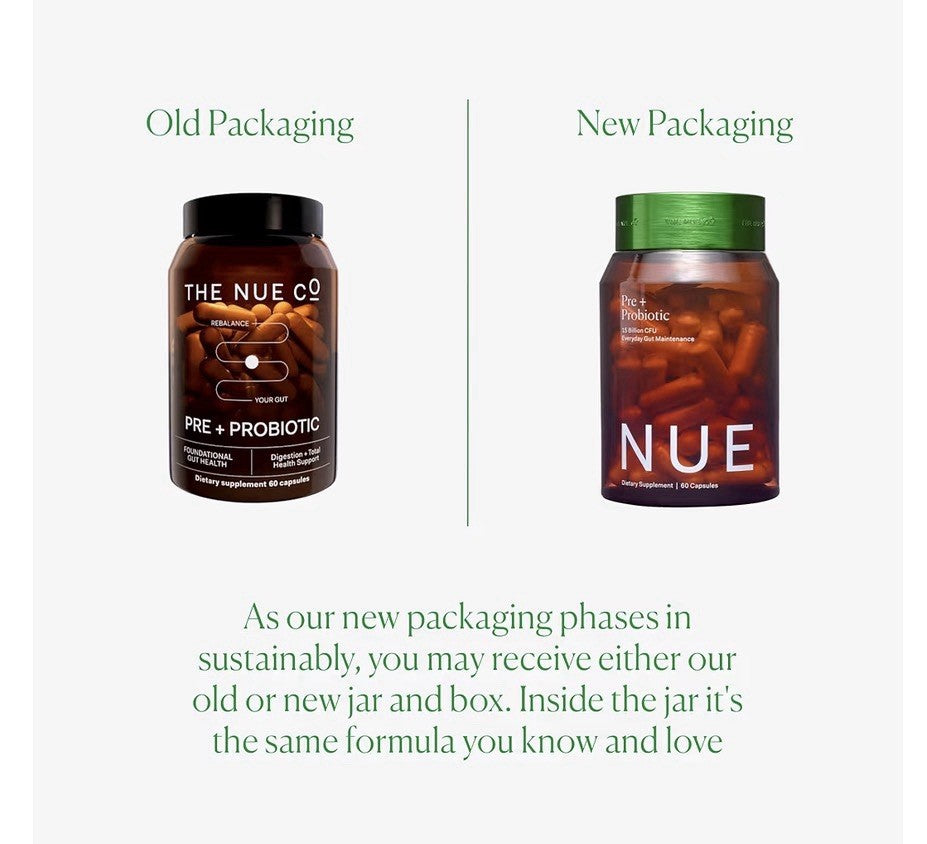 Nue Pre + Probiotic Everyday Gut Maintenance 15 Billion CFU Supplement 60Capsule