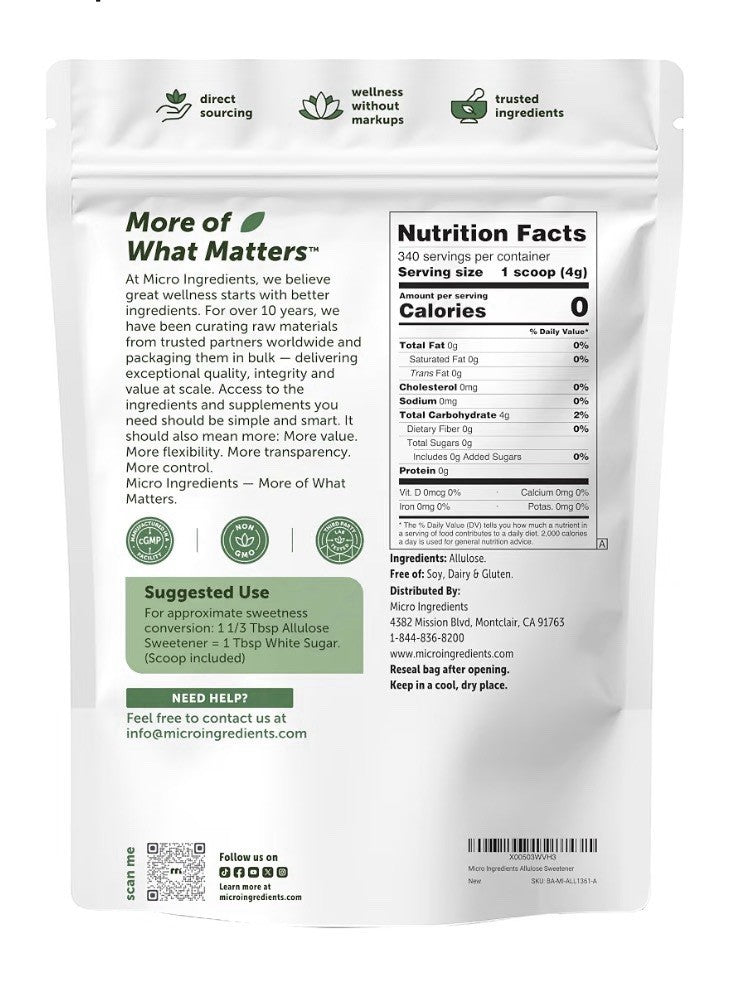 Micro Ingredients Allulose Sweetener Zero Calorie Keto Friendly 3 lb