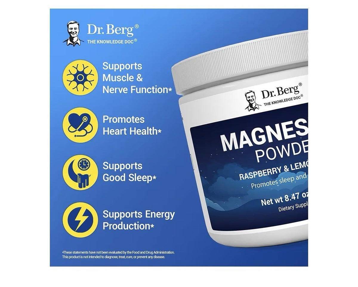 Dr. Berg Magnesium Powder Raspberry Lemon Flavor Sleep Relaxation Stress Relief