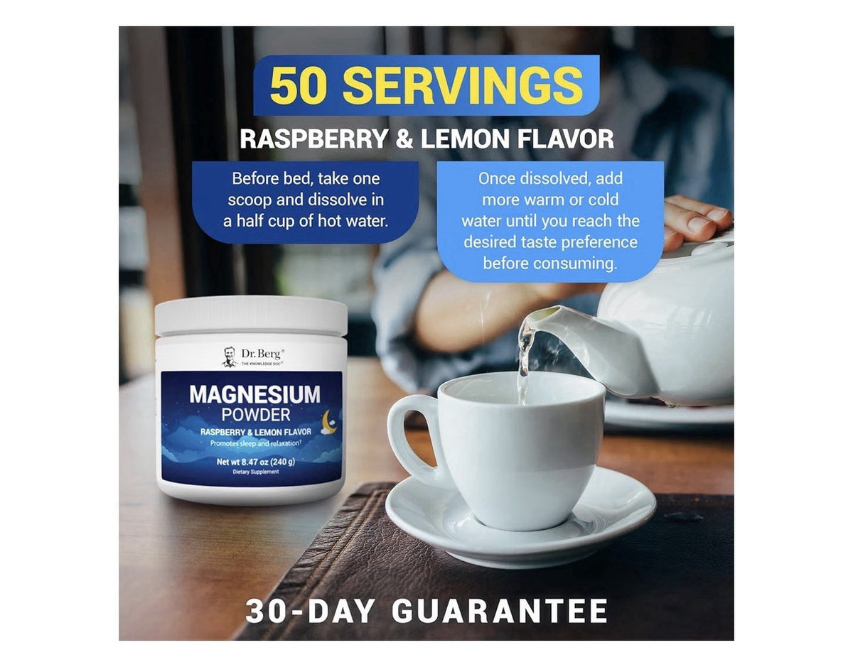 Dr. Berg Magnesium Powder Raspberry Lemon Flavor Sleep Relaxation Stress Relief
