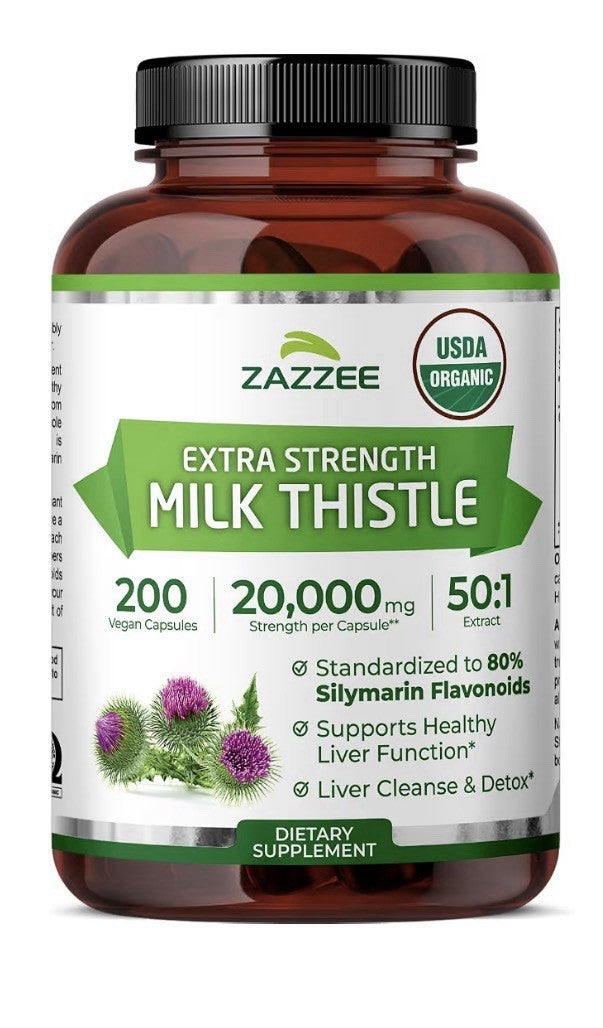 Zazzee Milk Thistle Extra Strength 50:1 Extract Healthy Liver Cleanse Detox 200c