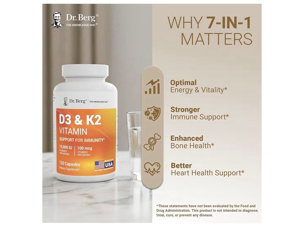 Dr. Berg D3 & K2 Support For Immunity 10,000 IU Vitamin D 100 mg Vitamin K 120ca