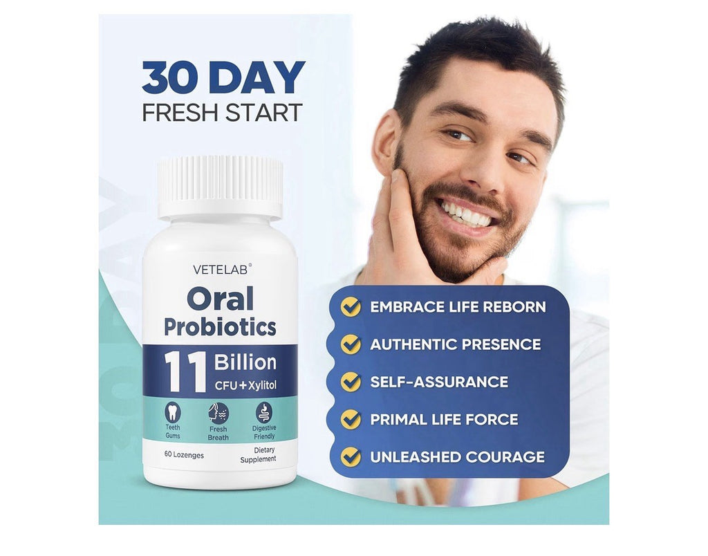 Vetelab Oral Probiotics 11 Billion CFU Dry mouth Bad Breath Teeth Gums 60lozenge