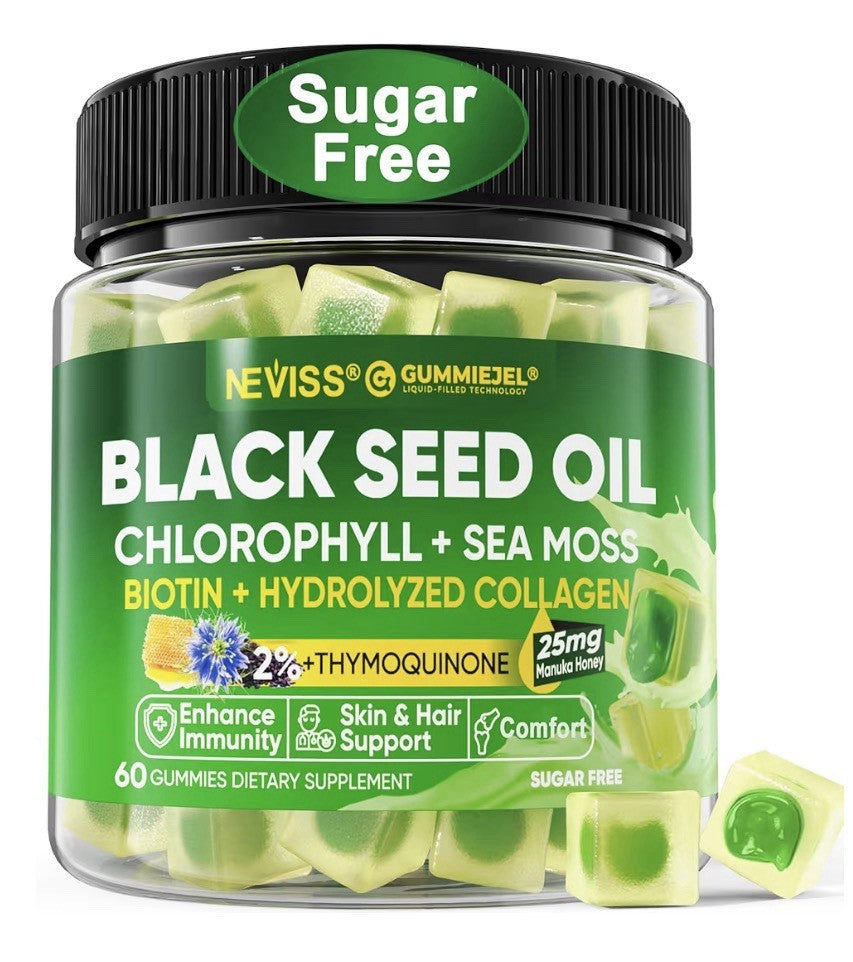 Neviss Black Seed Oil Gummies Chlorophyll Sea Moss for Adults & Kids 9+ 60gumies