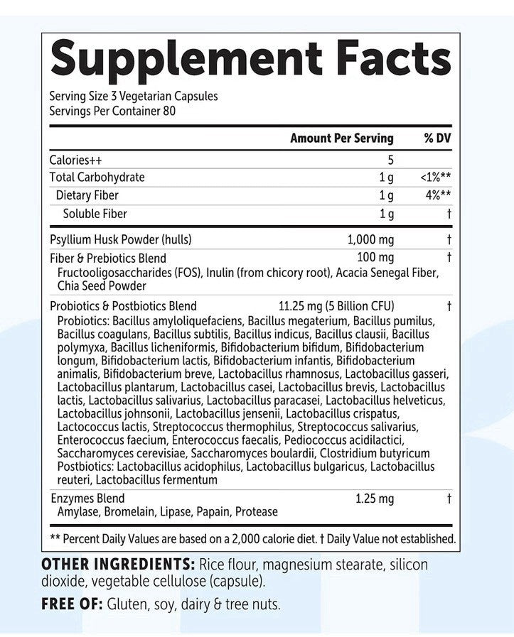 Micro Ingredients Fiber + Pro+Pre+Postbiotics+Enzymes 240 Vegetarian Capsules