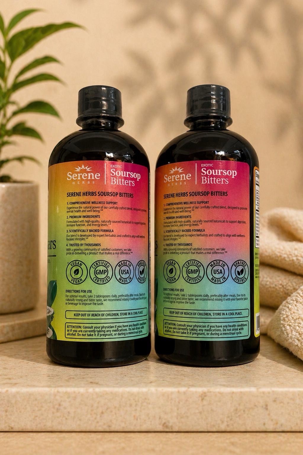 Serene Herbs Exotic Soursop Bitters Liquid Gut Health Detox Cleanse 2 Pack