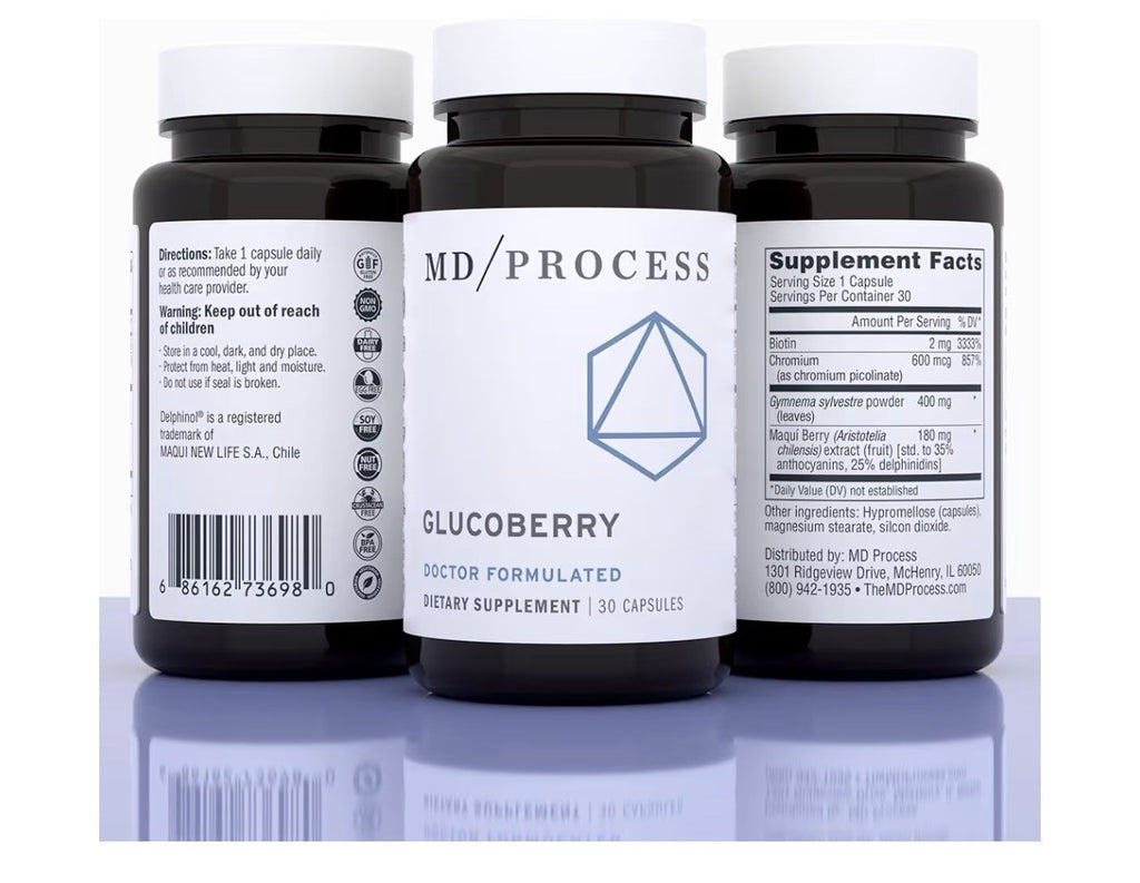 3Pack MD Process GlucoBerry Maqui Berry Chromium Picolinate Blood Health Support