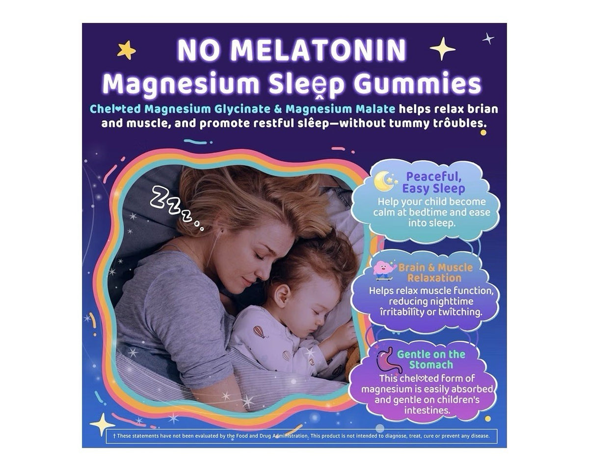 ELLAMENTZ Kids Sleep Chelated Magnesium Vitamin B6 D3 MelatoninFree 2 Pack