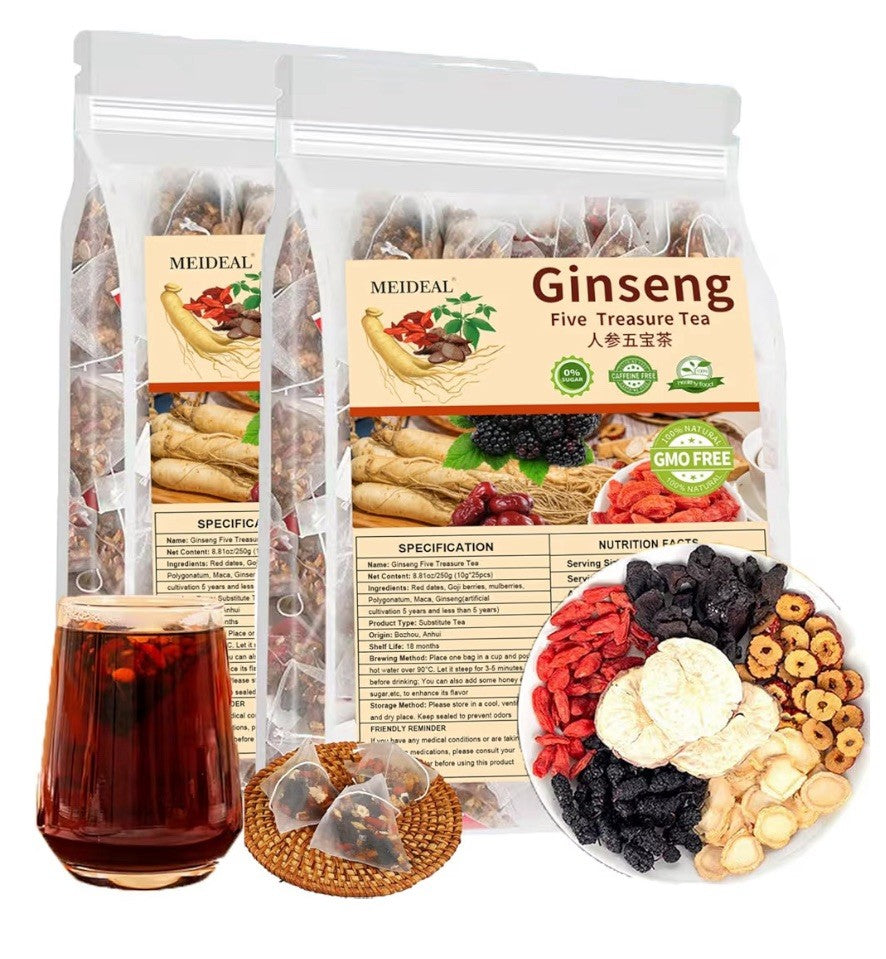 Meideal Ginseng Five Treasures Tea Natural Kidney Tea for Women Men 50 Tea Bags
