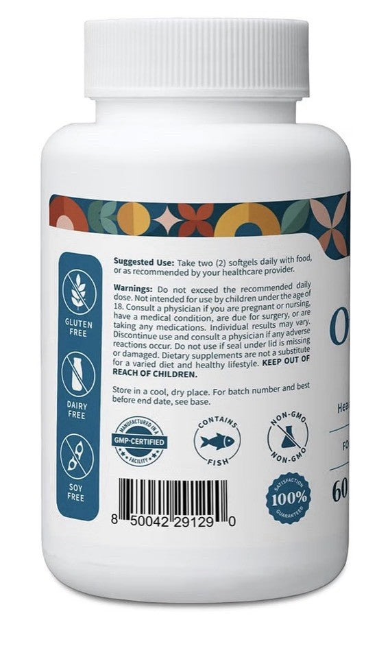 Pattern Wellness Omega 3 Pure Fish Oil Heart Brain Joint Support EPA + DHA 60cap