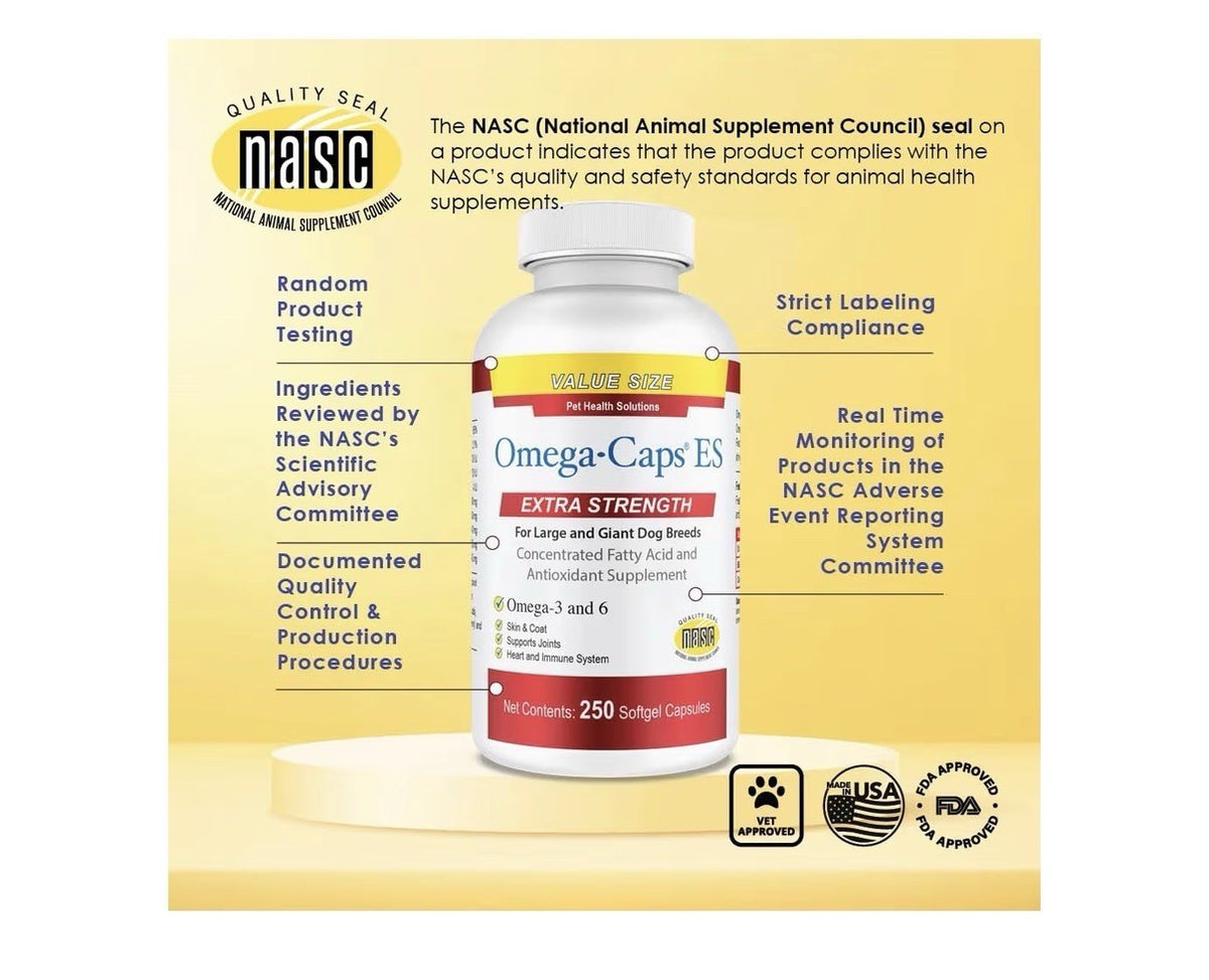 Omega Caps ES Omega-3 & 6 Extra Strength Large and Giant Dogs Breeds 250capsules