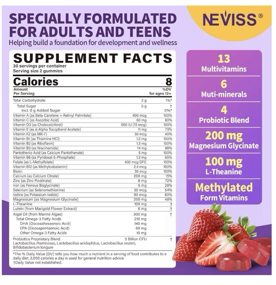 NEVISS Multivitamin Adults & Teens 12+ Calm & Focus 60 Gummies