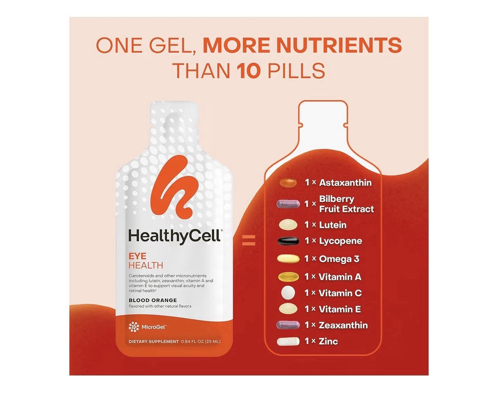 Healthycell Eye Health Support Daily Liquid Supplement Eye Vitamins 30 Gel Pack