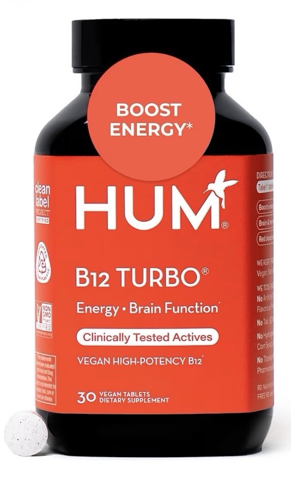 HUM B12 Turbo Vitamin B12 Supplement Daily Energy Support Brain Function 30 Tabs