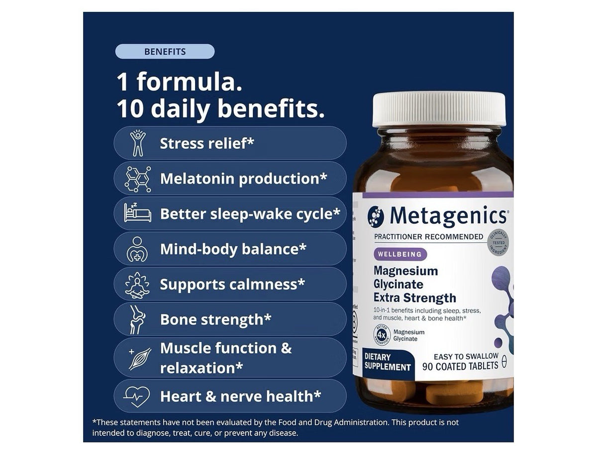 Metagenics Magnesium Glycinate Extra Strength Sleep Stress Bone Heart 90 Tablets