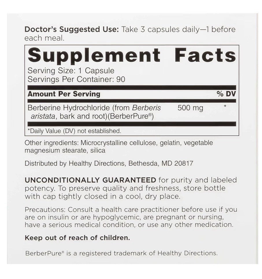 DOCTORS' PREFERRED Berberine Clinical Grade Supplement 90 Capsules