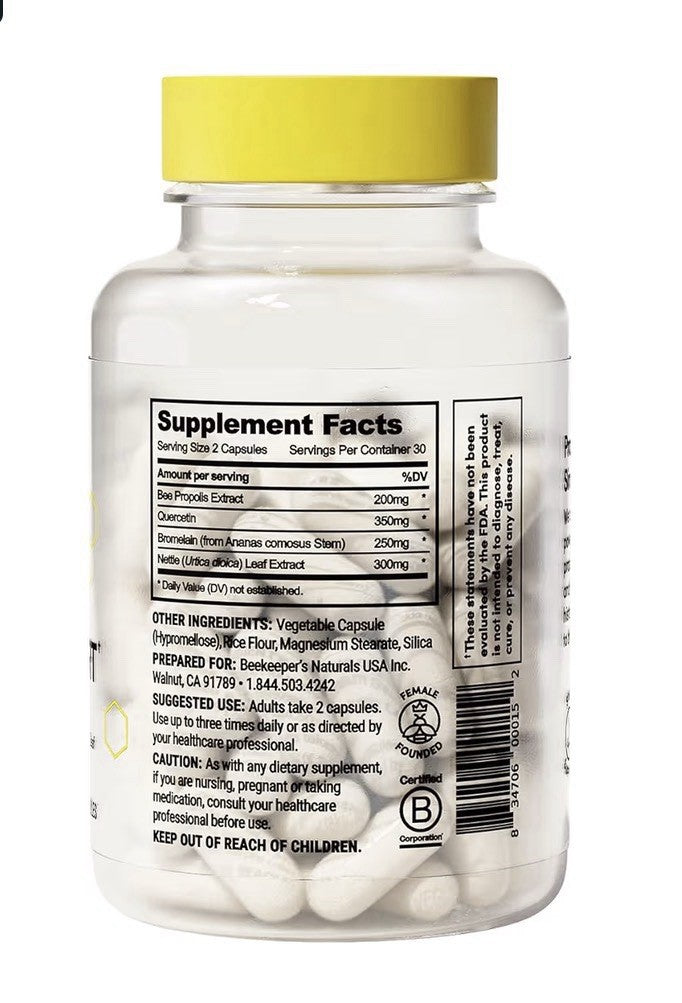 Beekeeper's Naturals Propolis Sinus Support Adults Seasonal Nasal Care Relief