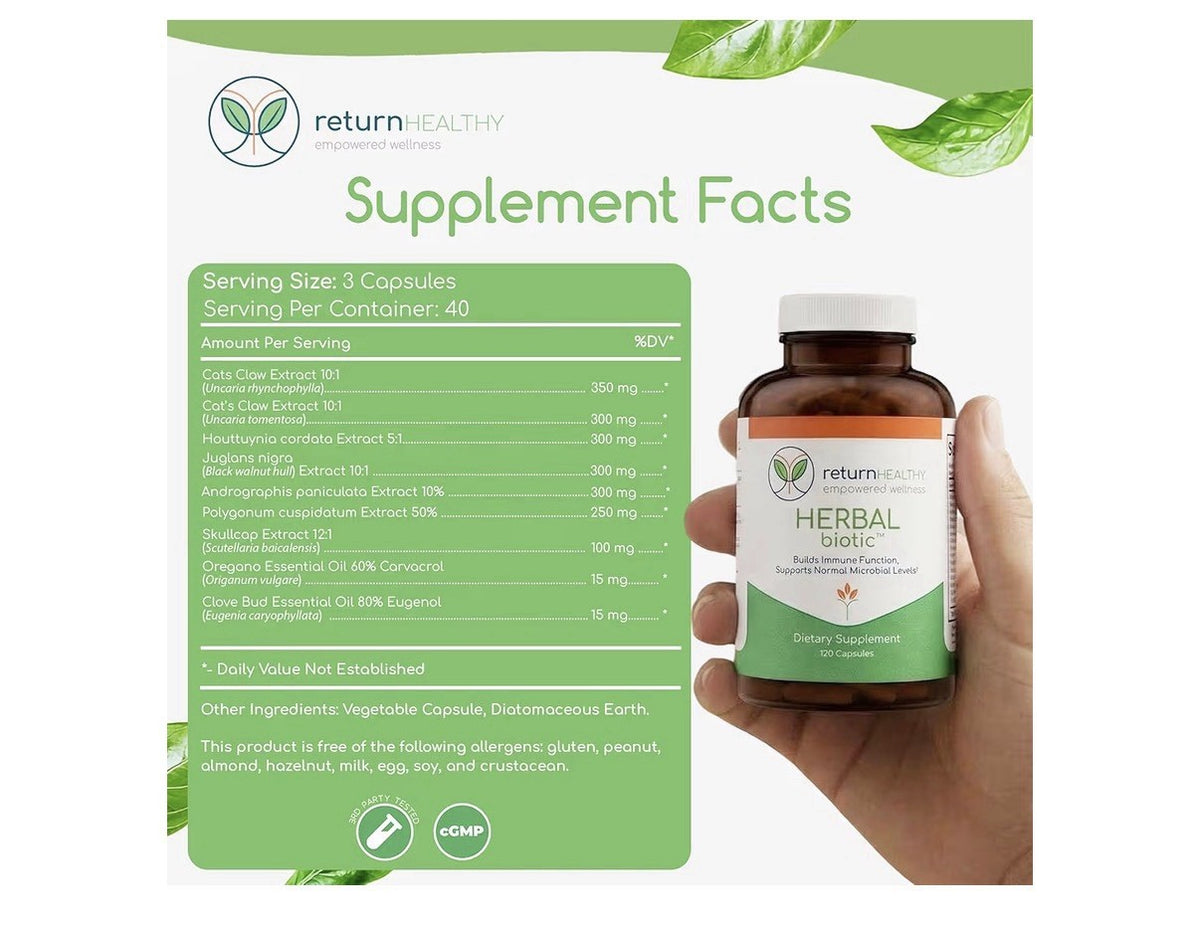 Return Healthy Herbal Biotic Immune Support Microbial Levels Support 120 Capsule