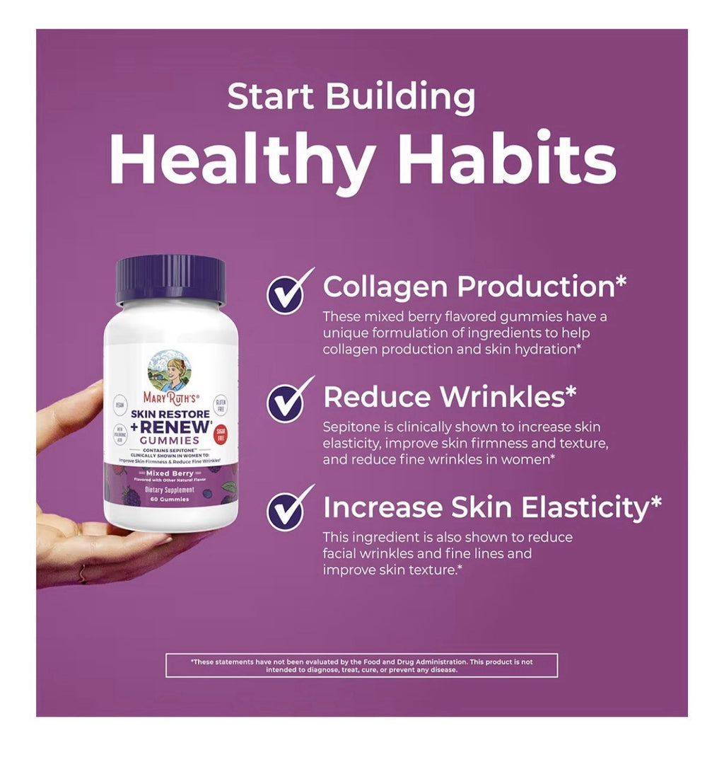 MaryRuth's Skin Restore + Renew Gummies With Hyaluronic Acid Skin Hydration 60g