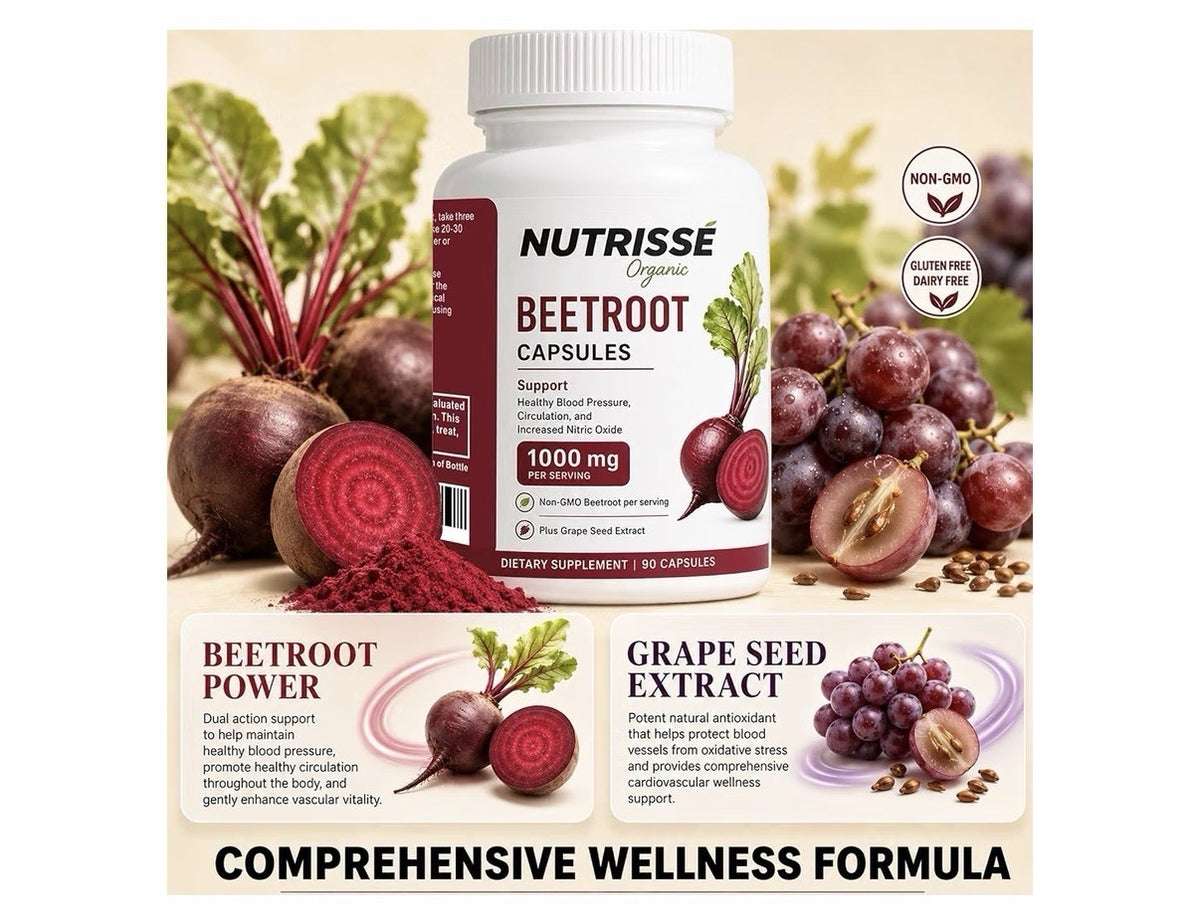 NUTRISSE Beetroot Capsules Blood Pressure Circulation Support Nitric Oxide 90cap