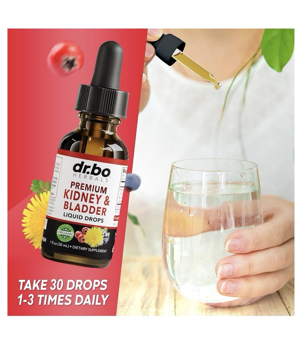 dr.bo Herbals Kidney&Bladder Liquid Drops Renal Kidney Cleanse Detox Urinary 1oz