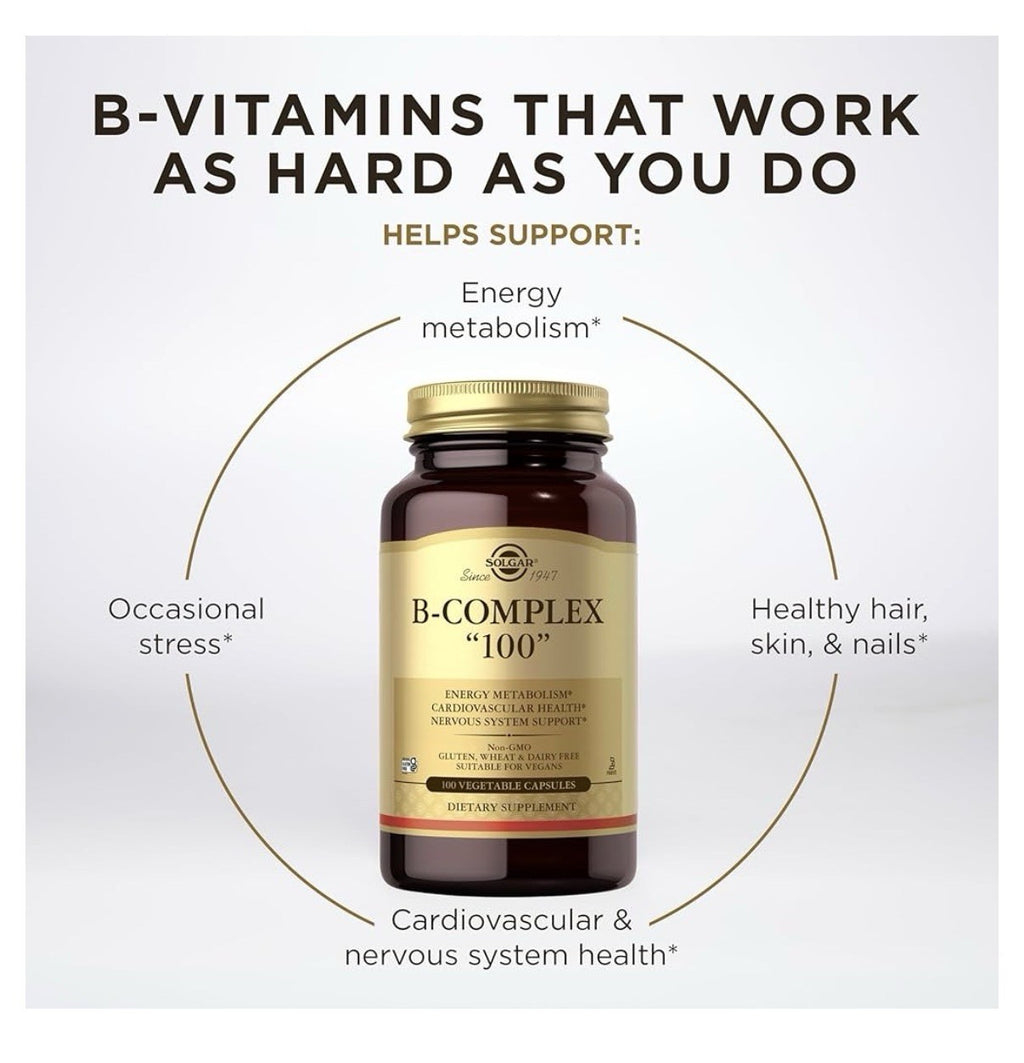 Solgar B-Complex "100" Nervous System Support Energy Metabolism 100 Capsules