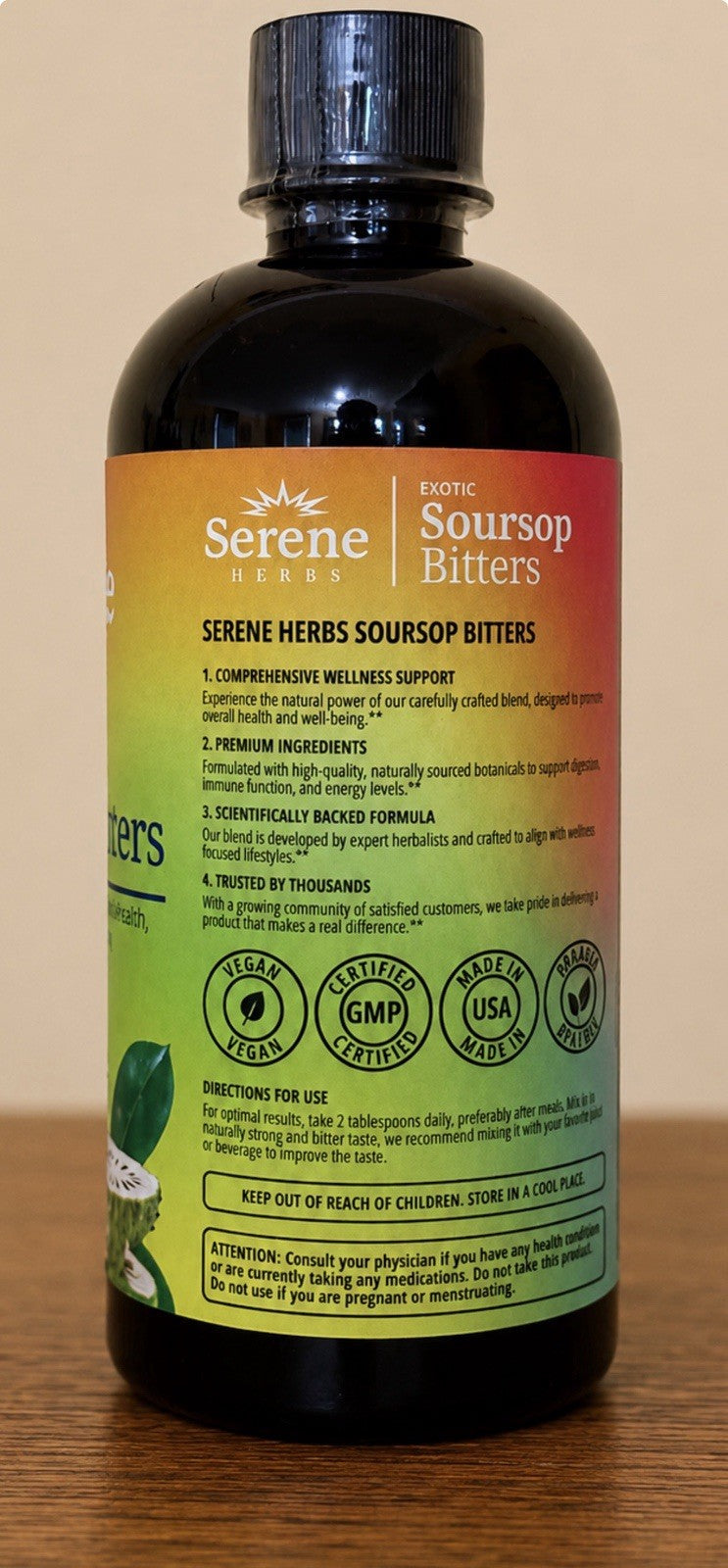 Serene Herb Exotic Soursop Bitters Liquid Gut Health Detox Lasting Vitality 16oz