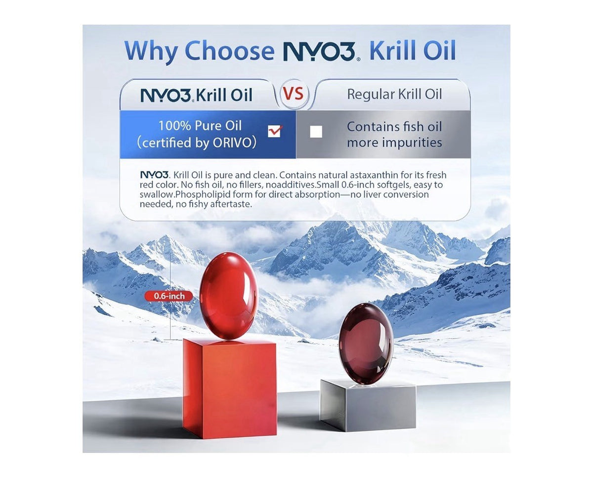 NYO3 Krill Oil Omega 3 Supplement 1000mg EPA DHA Pure Antarctic Krill 90 Softgel
