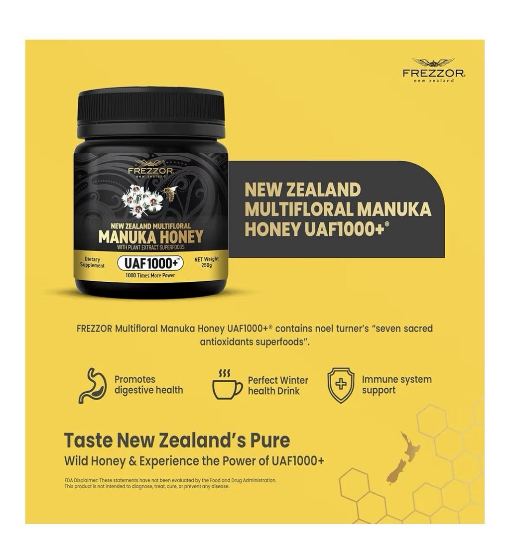 2 Pack FREZZOR Manuka Honey New Zealand Raw Multifloral UAF1000+ Antioxidants