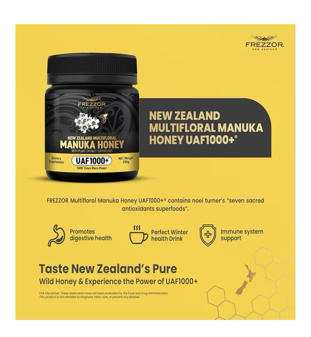 2 Pack FREZZOR Manuka Honey New Zealand Raw Multifloral UAF1000+ Antioxidants