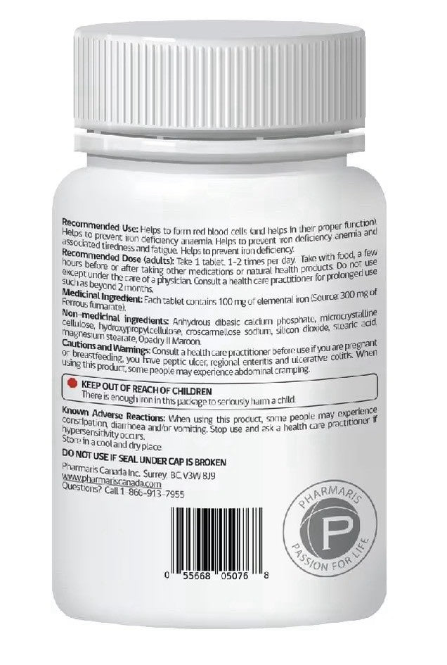 Pharmaris Ferofit Ferrous Fumarate 300mg (Elemental Iron) Prevent Anemia 100Tabs