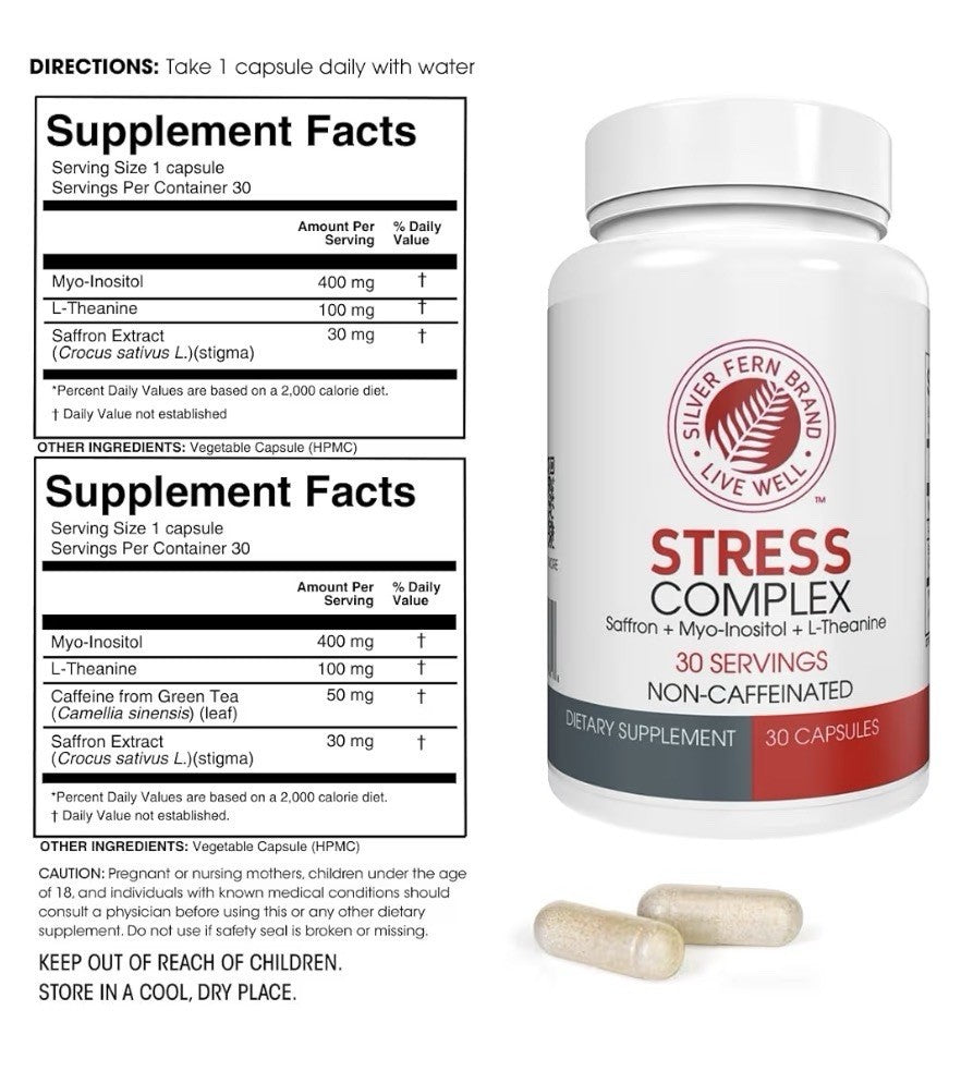 Silver Fern Stress Complex Supplement No Caffeine Sleep Mood Worry Support 2Pack