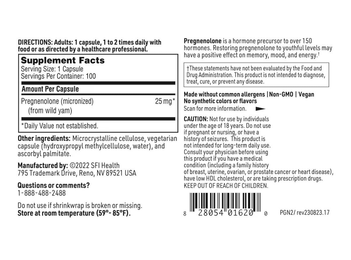 SFI Health Pregnenolone Everyday Wellbeing 25mg Bioavailable Micronized Form