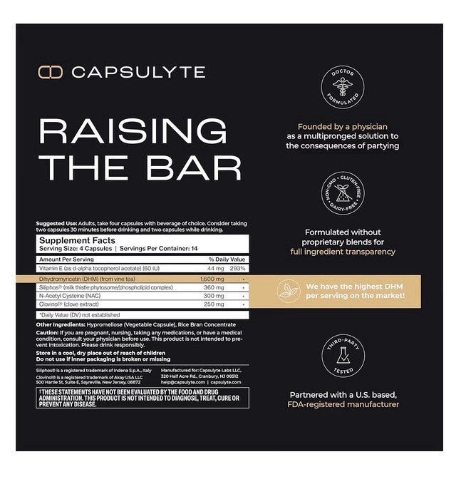 CAPSULYTE Pregame Prevent Feeling Awful After Drinking Alcohol Aid Liver 56 Caps