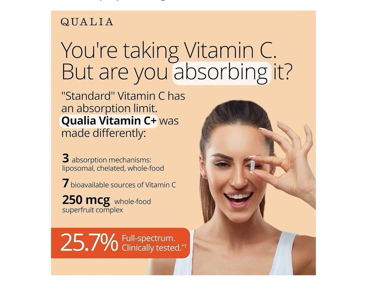 Qualia Vitamin C+ LIPOSOMAL, CHELATED & FOOD-SOURCED VITAMIN C 56 Capsules