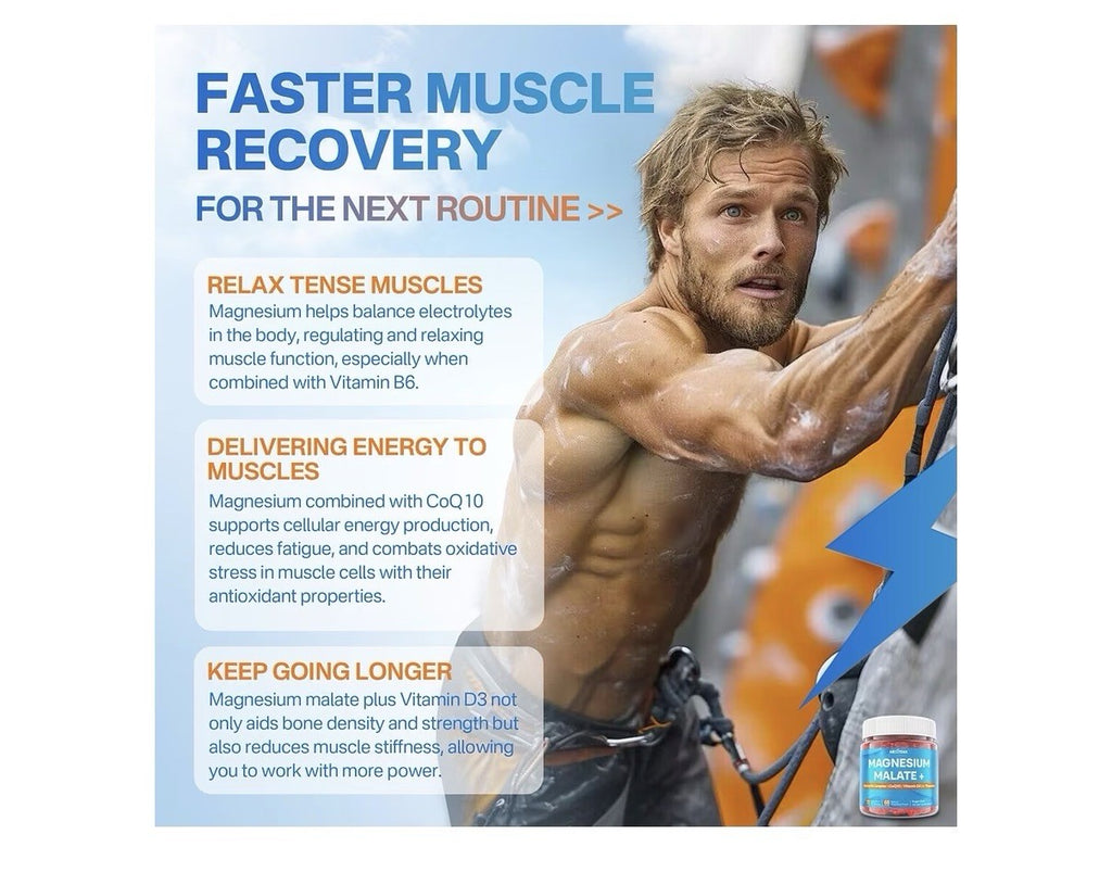 Nextdia Magnesium Malate +  Gummies for Adults Energy Muscle Support 60 Gummies