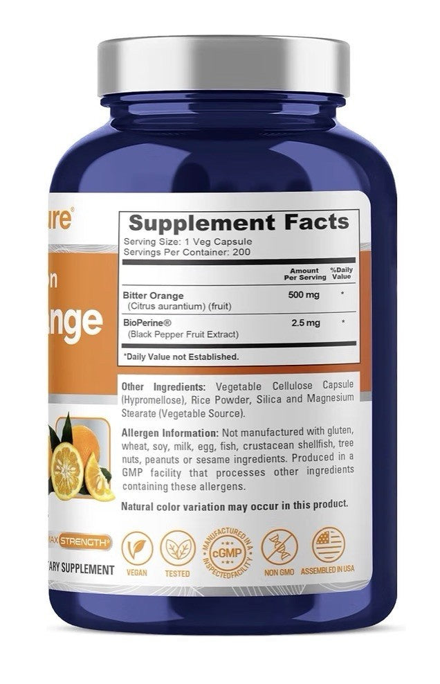 NusaPure Bitter Orange 500mg 200 Veg Capsules 200 Servings High Absorption