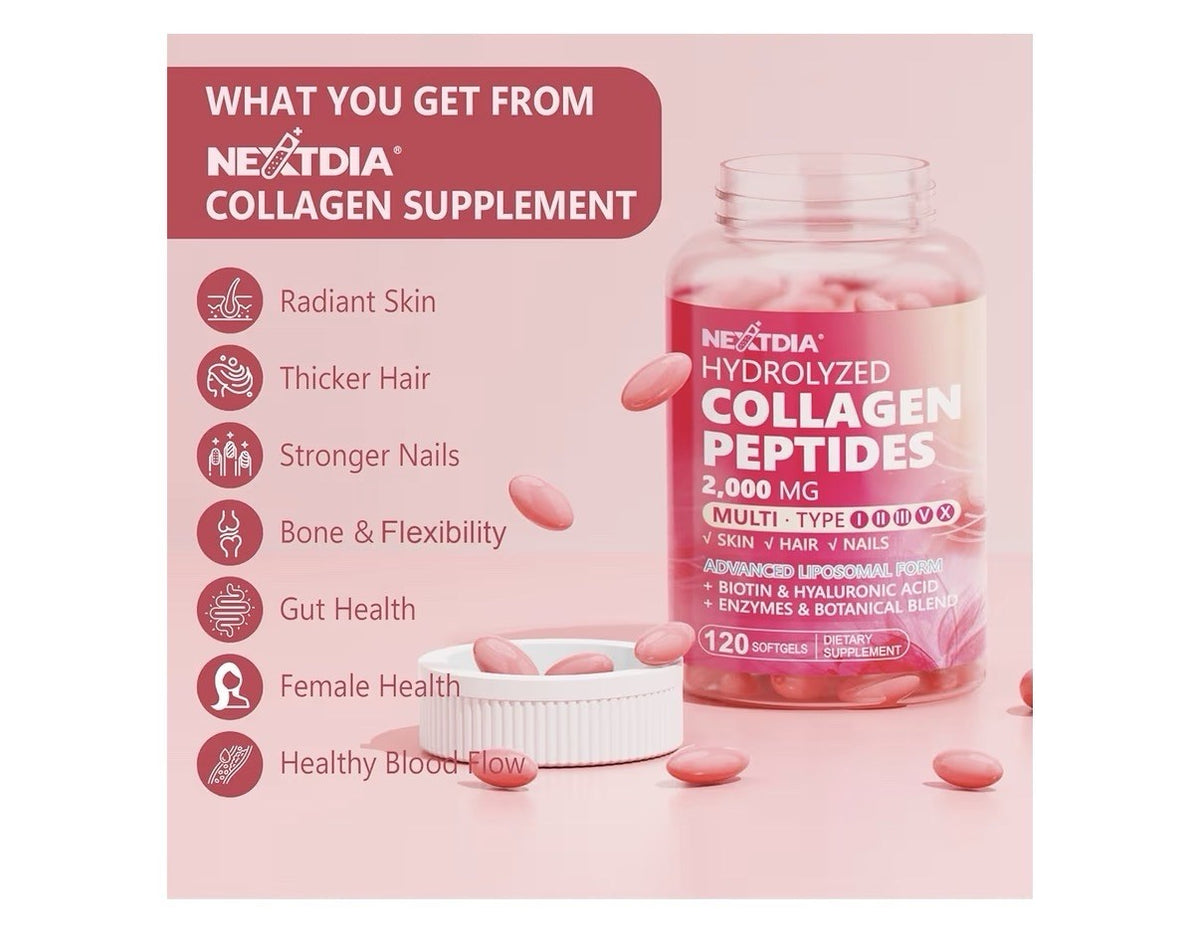 2 Pack Nextdia Hydrolyzed Collagen Peptides 2000 MG For Women Skin Hair Nails