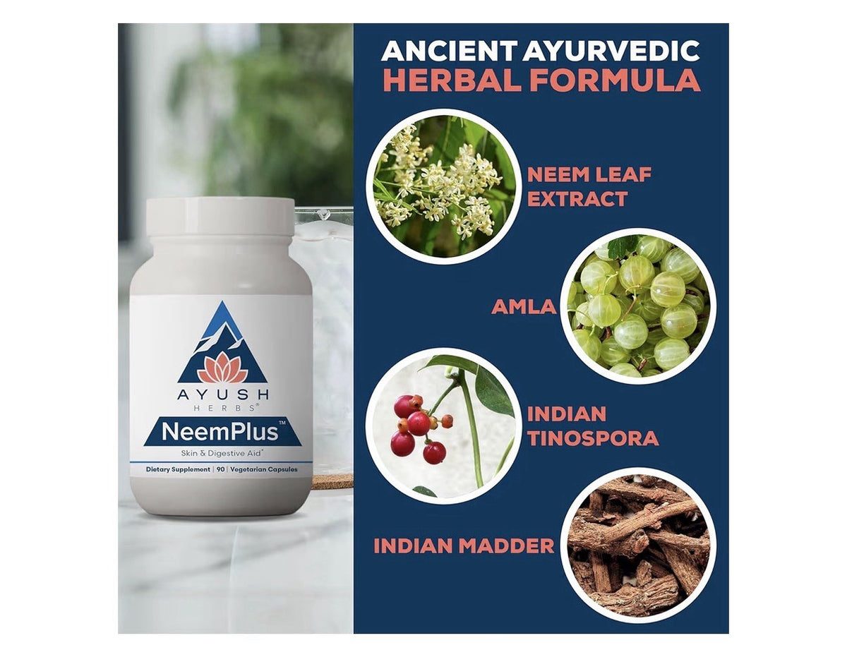 Ayush Herbs Neem Plus Skin And Digestive Aid Gut Health for Women & Men 90 Caps