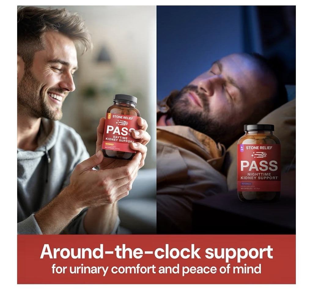 STONE RELIEF PASS Day and Night Kidney Support System Herbal Supplement 270 Caps