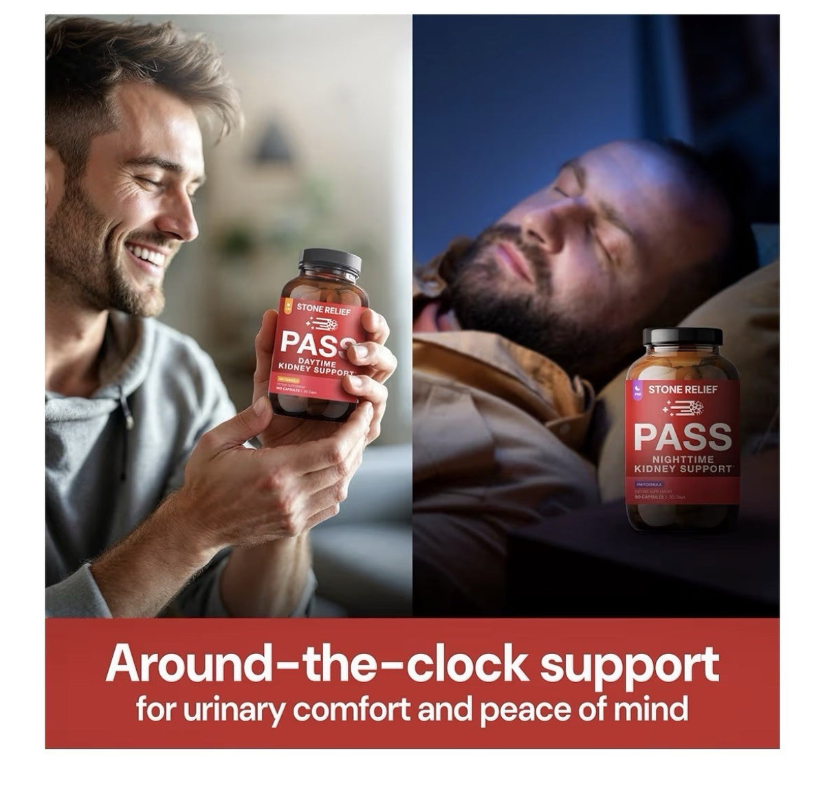 STONE RELIEF PASS Day and Night Kidney Support System Herbal Supplement 270 Caps
