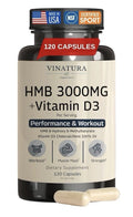 VINATURA HMB 3000mg and Vitamin D3 Supplement Performance Workout 120 Capsules