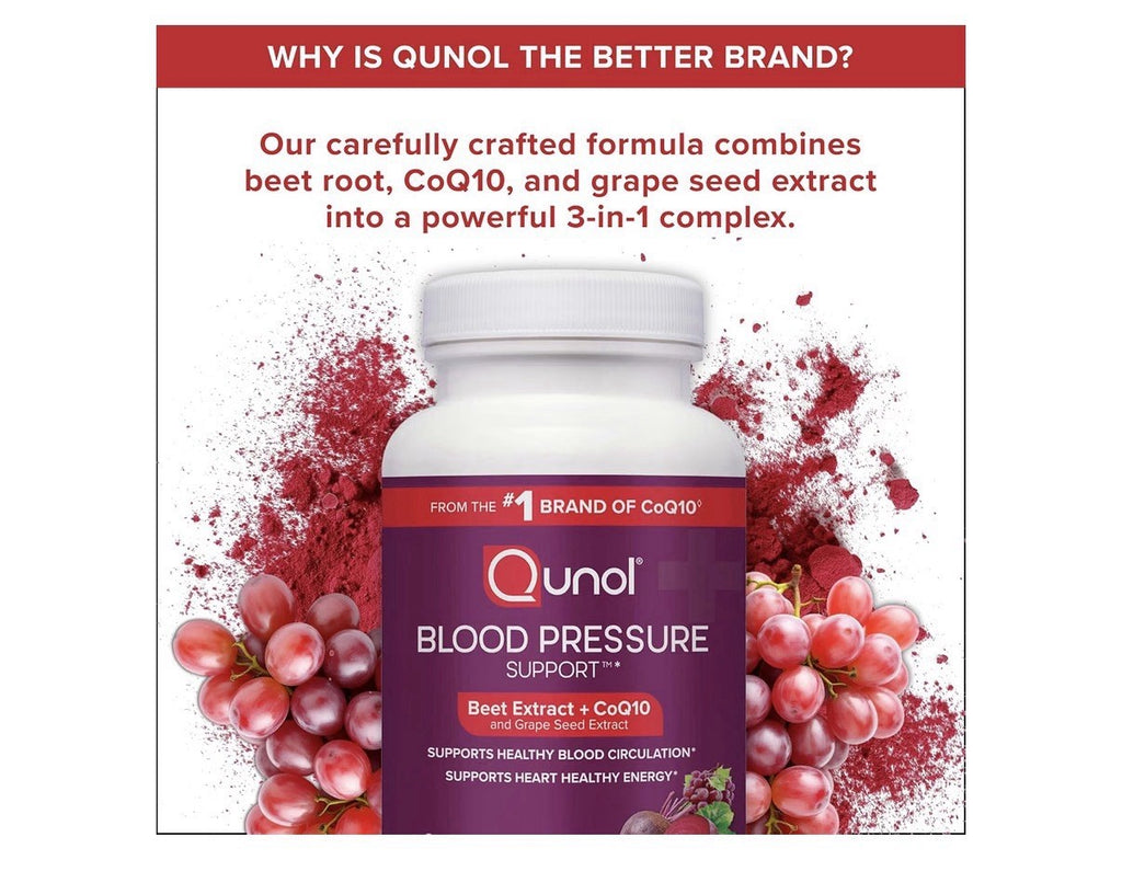 Qunol Blood Pressure Support Beet Extract with CoQ10 Heart Health Energy 60 Caps