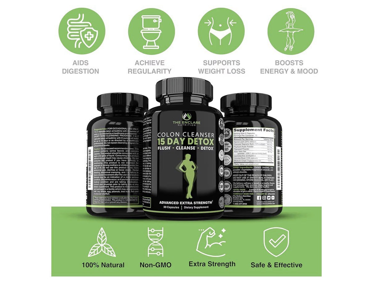 2Pack THE ENCLARE NUTRITION Colon Cleanse 15 Day Detox Flush Cleanse Women & Man