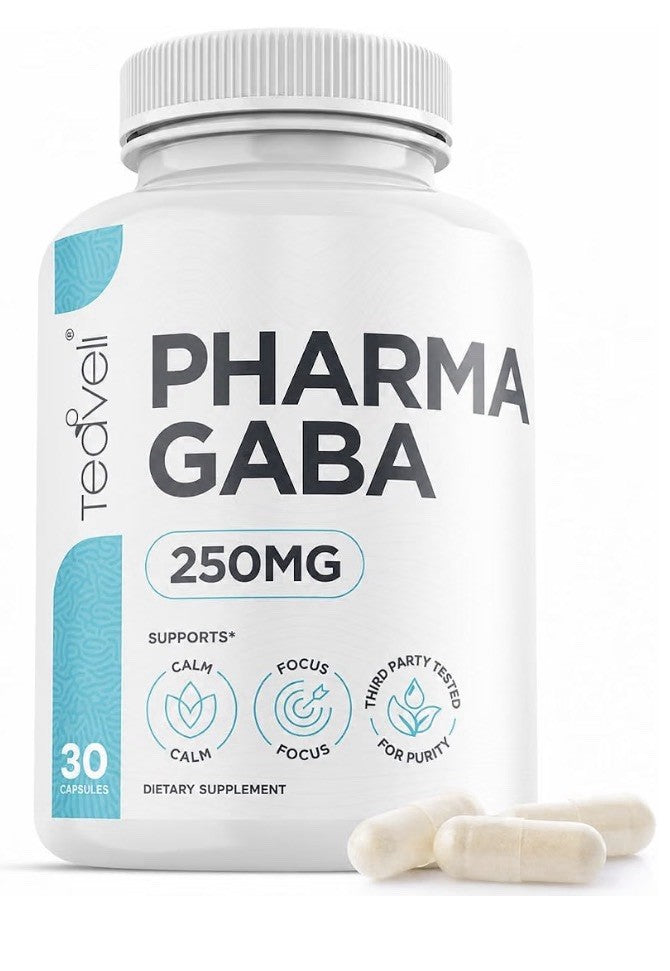 Teaveli Pharma GABA 250mg Calm Relaxation Focus Sleep Fermented GABA 30 Capsules