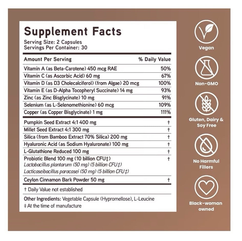 Mela Daily Glow for Healthy Melanin-Rich Skin Textured Hair Glowing Skin 60 Caps
